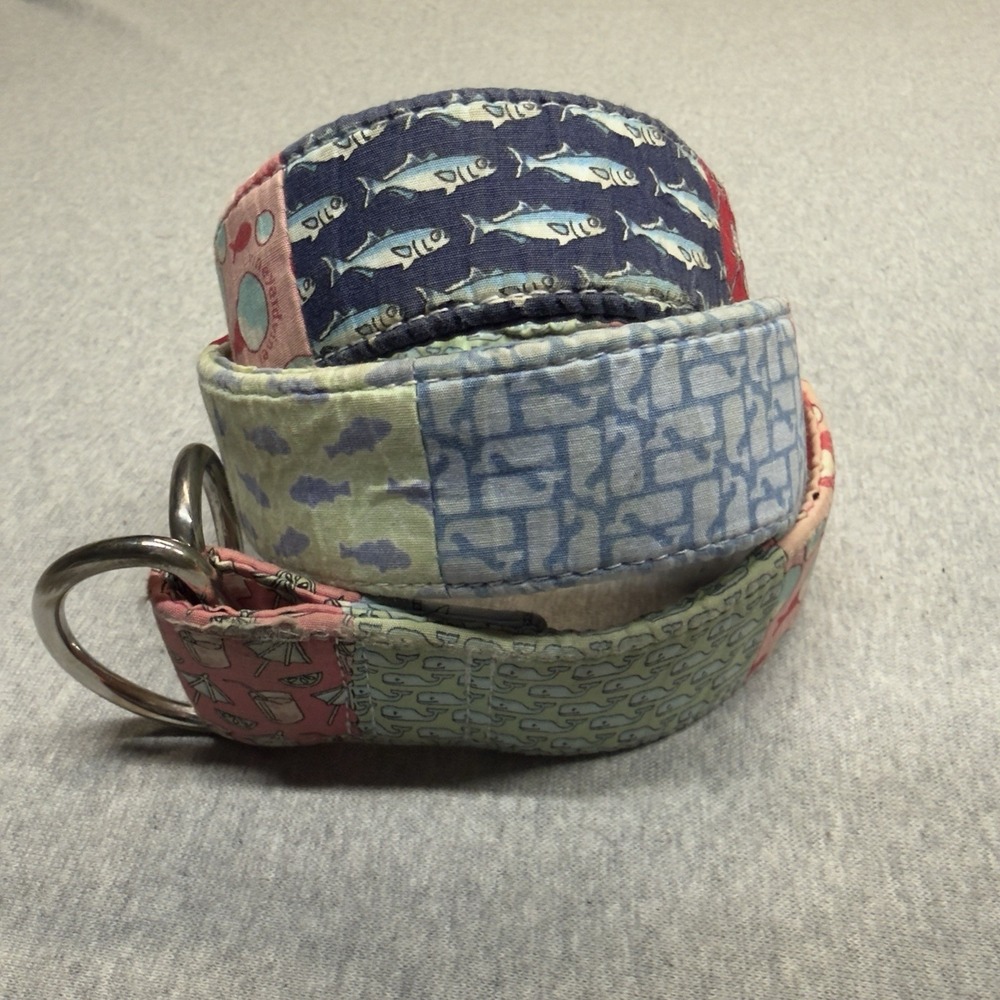 Vineyard Vines Patchwork Preppy Belt Sz‎ S Canvas Pink Blue Nautical Whale Beach